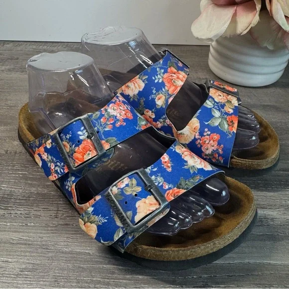 Birkenstock Papillio Blue Floral Softbed Sandals Womens 38/US7-7.5 - Picture 3 of 9